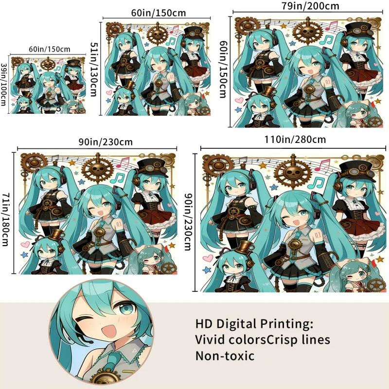 Vocaloid Hatsune Miku Tapestry Anime Print Wall Hanging Dorm Bedroom Wall Decor Themed Event Backdrop Gift for Fans & Teens