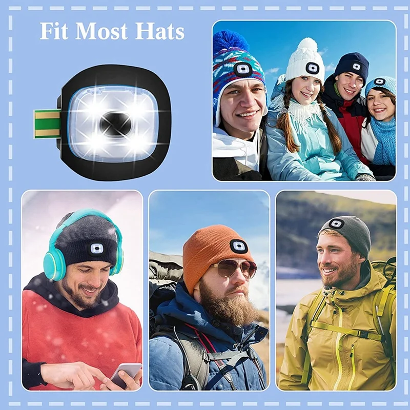 

USB Rechargeable Light for LED Knit Beanie Hat, 4 Pieces, Strong Medium and Weak Light Mode LED Hat Light USB LED Lights-A42I