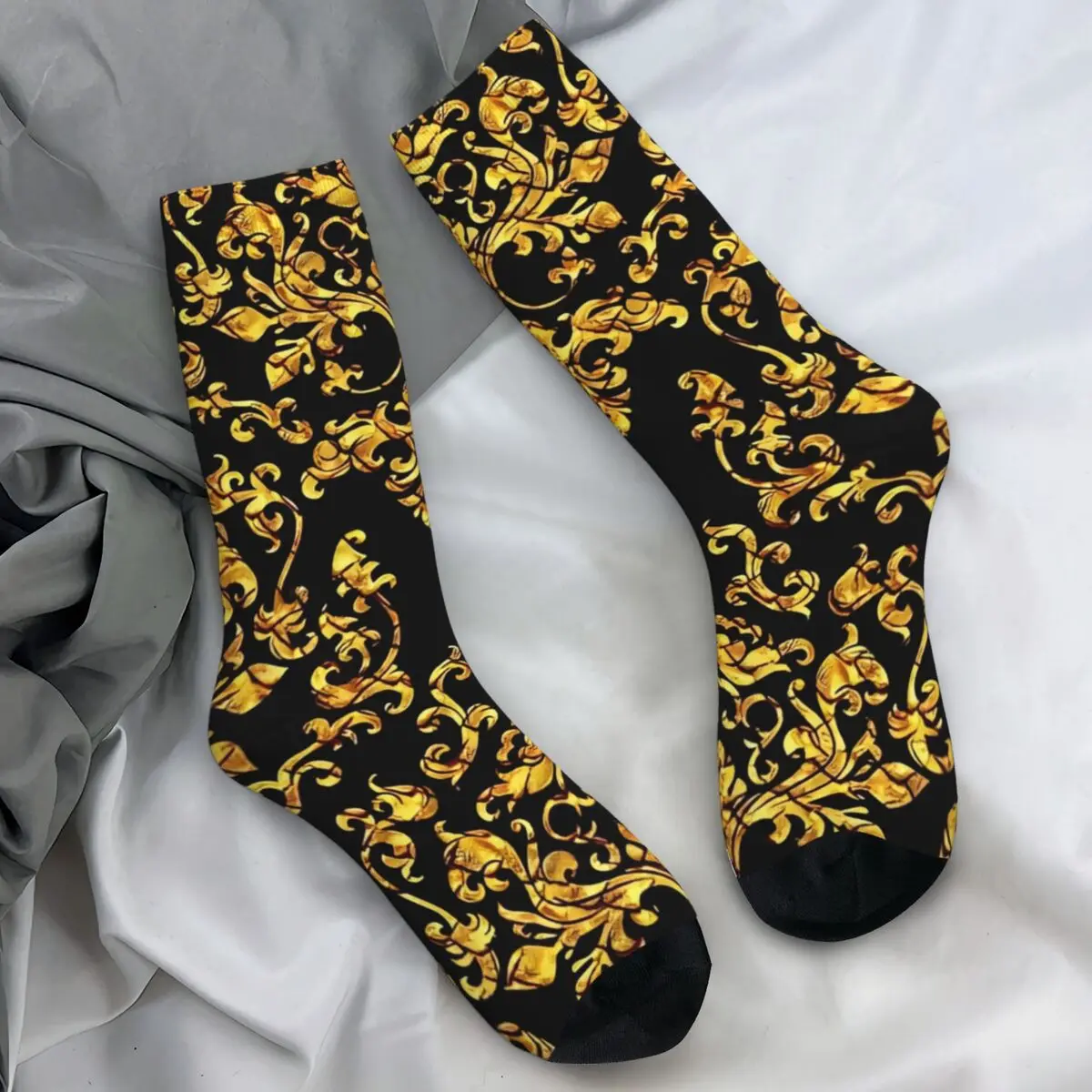 

Luxury Golden Lion Flower Pattern Socks Baroque Leisure Stockings Spring Anti Skid Men's Socks Warm Soft Running Sports Socks