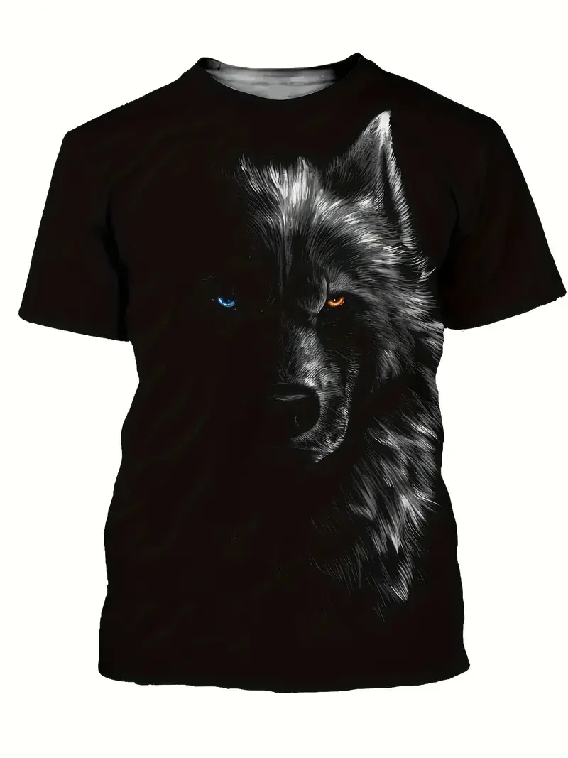 Men's T Shirt Cool Wolf Head 3d Graphic Print Novelty Short Sleeve Crew Neck T-Shirt Summer Outdoor Overszied Clothing T-Shirts