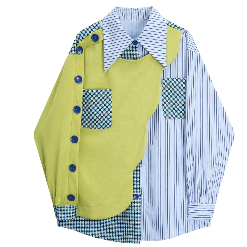 

Asymmetrical Patchwork Women Shirts Summer Vintage 2023 Loose Casual All Match Female Outwear Coats Tops