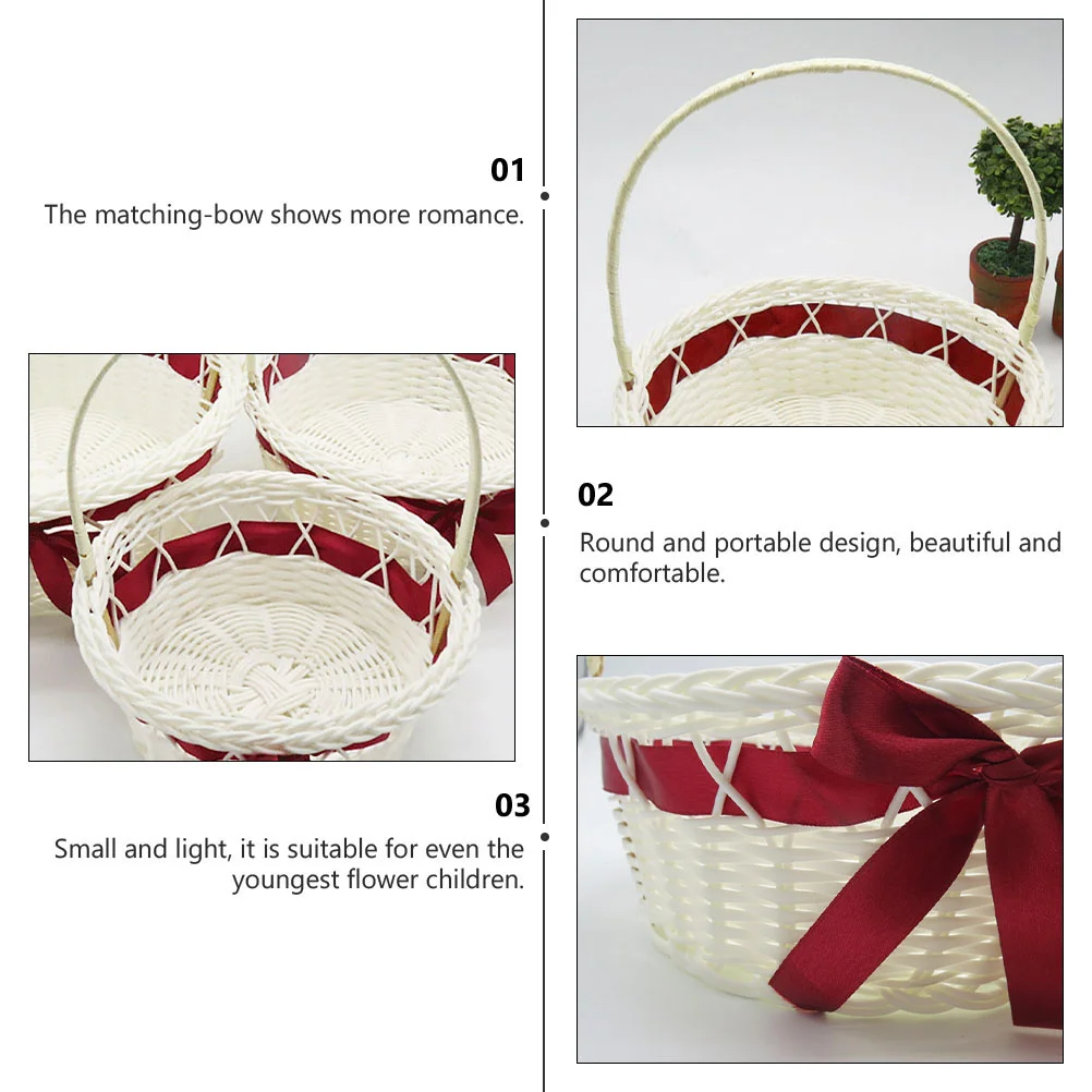 Wedding Flower Basket Bridal Storage Portable Wicker Bread Container Woven Flowerpot