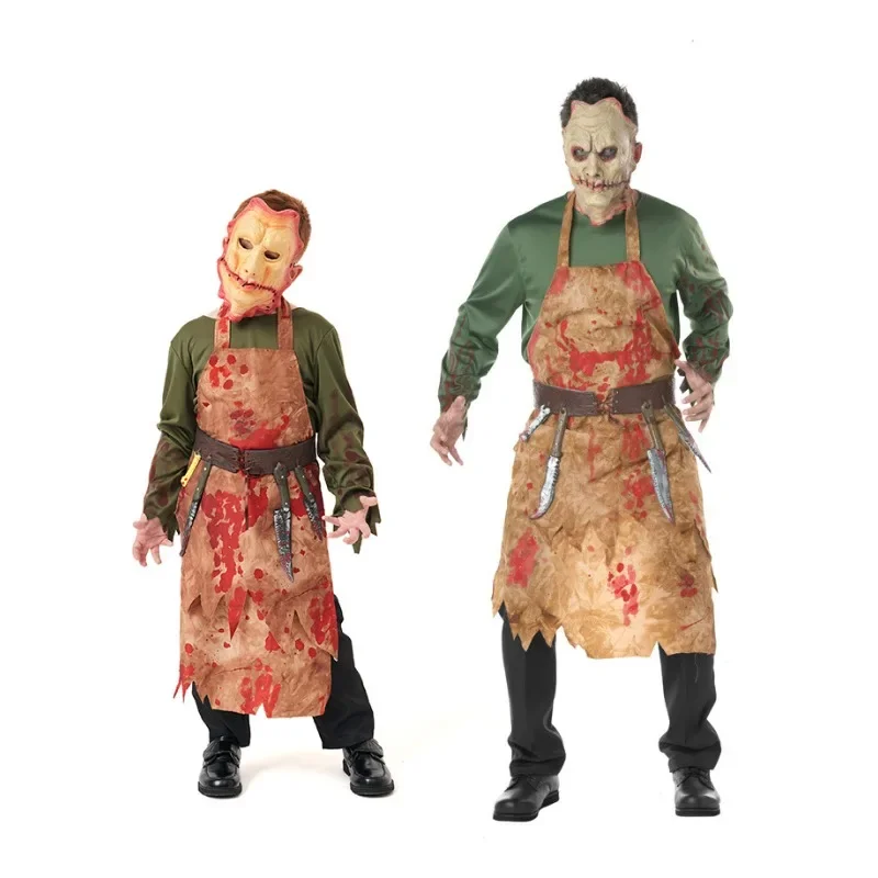 New Scary Bloody Zombie Stage Performance Butcher Costume Boys Halloween Costumes for Kids Child with Mask Tween Teens