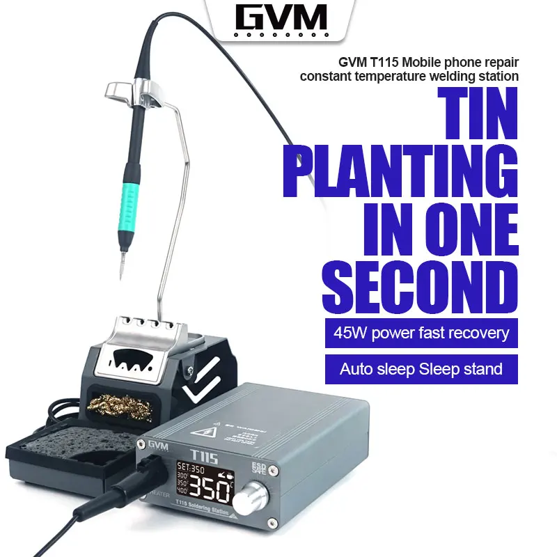 GVM T115 محطة لحام بدرجة حرارة ثابتة مع طرف C115 للنوم التلقائي تسخين سريع أدوات لحام إصلاح إلكترونية صغيرة