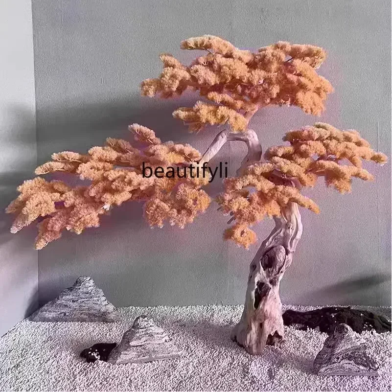 CC جديد الصينية الاصطناعية الأصفر ترحيب الصنوبر كبير الجذر القديم نحت الخشب الصلب فندق الحلي المشهد