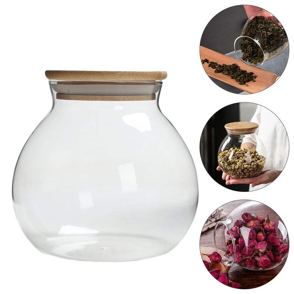 

1 pc Glass Jar Airtight Food Container Moistureproof Tea Snack Can for Nuts Grains Dried Fruits Borosilicate Glass Bamboo