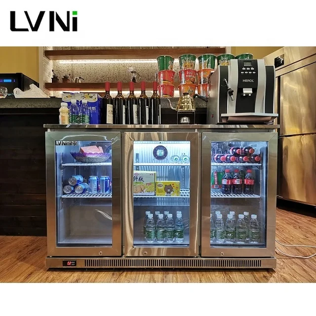 3 Door Stainless Steel Back Bar Cooler Beer Display Refrigerator with Digital Control Automatic Defrost for Restaurant