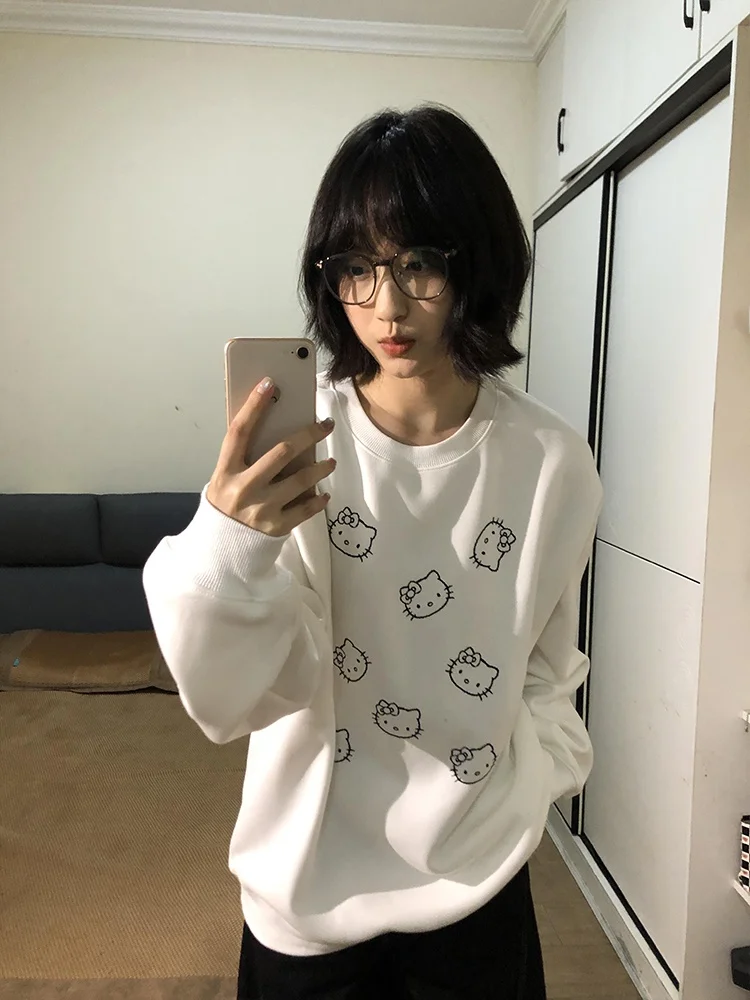 Kit redondo Ne Sweatshirt Feminino Outono Inverno Thiened Fce Long Sve Lazy Chic Hoodie Casual Confortável Top