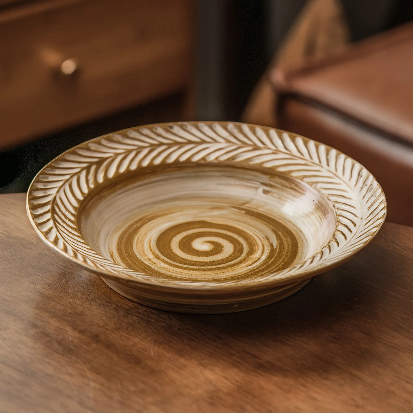 DSA old straw hat plate, Japanese-style coarse pottery plate, pasta plate, tableware, round large  household vegetable