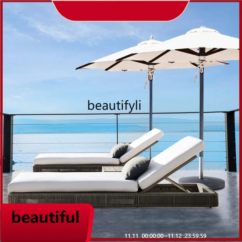 Sun Lounger Villa Courtyard Lunch Break Lying Bed Outdoor Swimming Pool Leisure Rattan Beach Chair Waterproof and Sun Protection