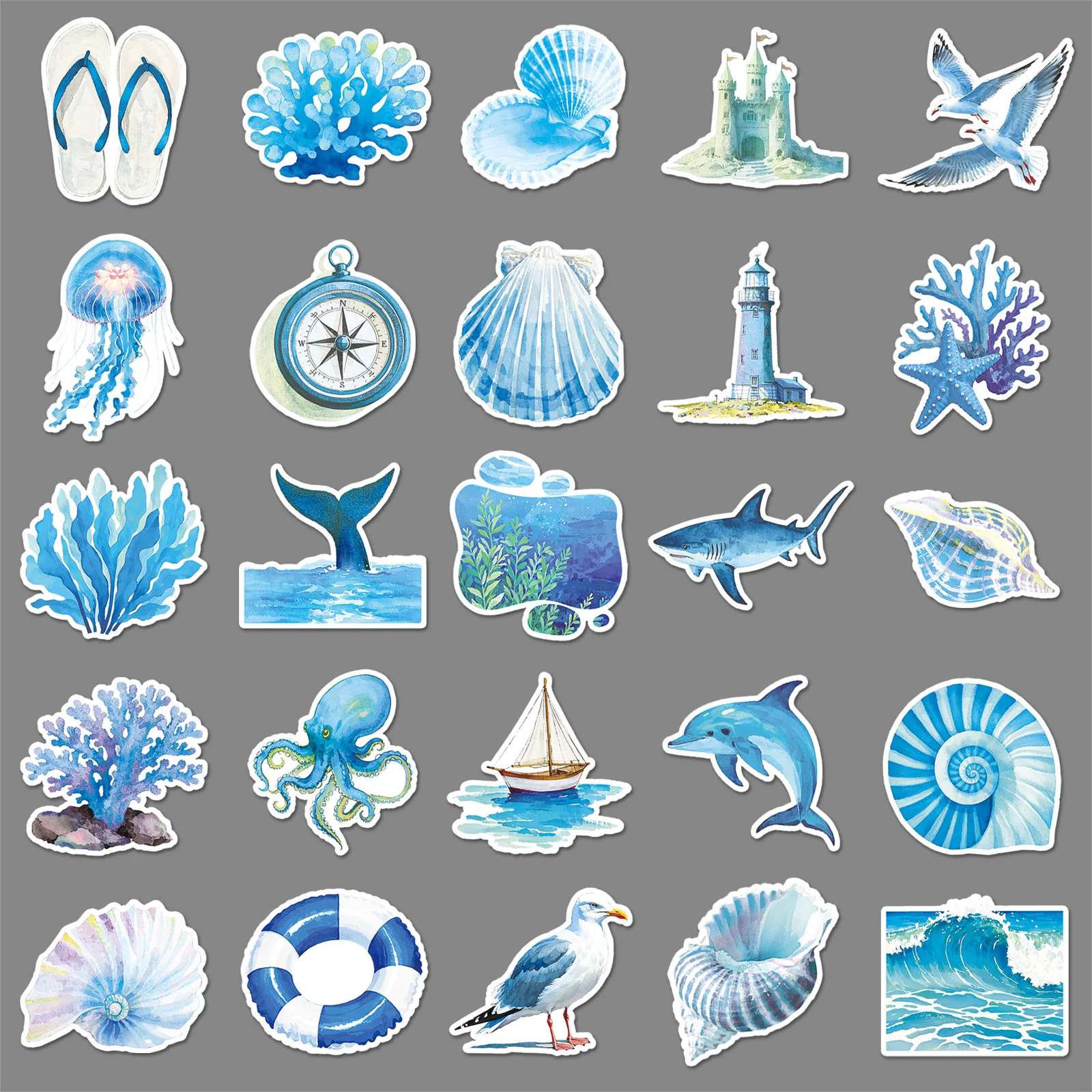 50 pçs azul oceano jogo ins estilo fresco azul oceano dos desenhos animados diy mão-porta papelaria decoração adesivos