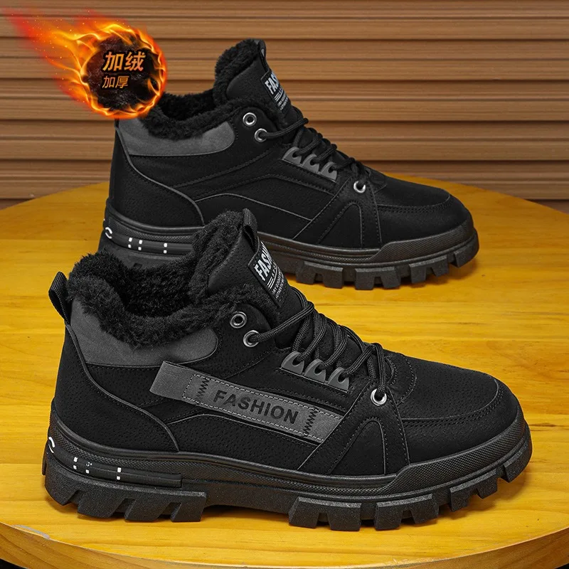 Men's Boots Winter High-top Sneakers Non Slip Platform Boots Plush Warm Snow Boots for Men 2025 Winter New Cotton Shoes for Men