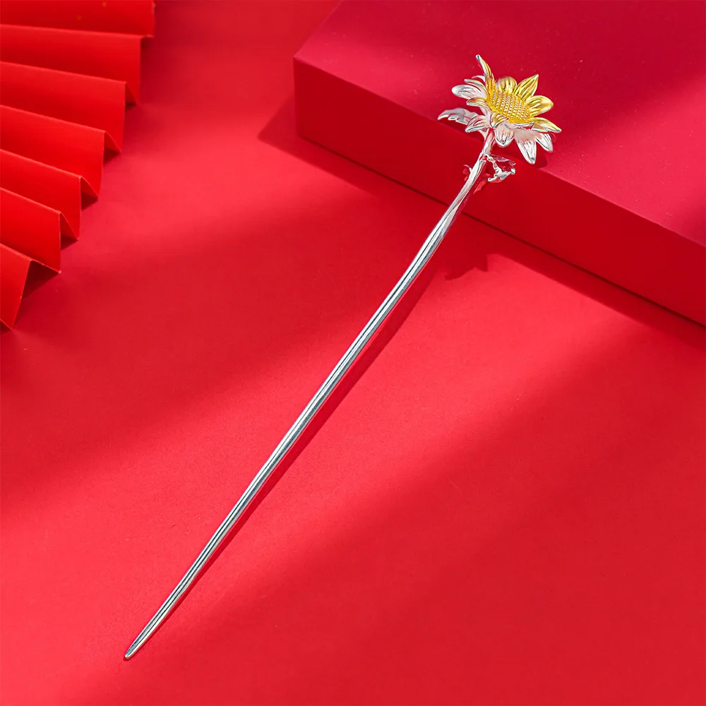 

Заколка для волос с подсолнухом из стерлингового серебра S925 — головной убор в китайском винтажном стиле