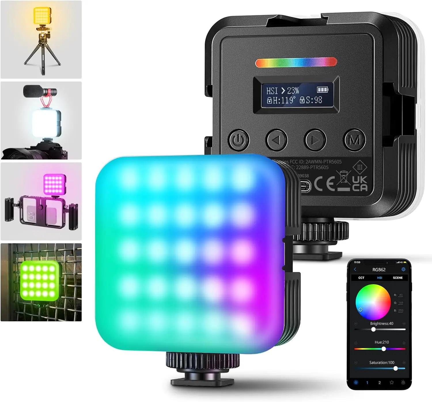 NEEWER CRI97+ 2500K-8500K 17 Scenes 2000mAh LED Camera Light 2 Pack RGB62 Magnetic RGB Video Light with APP Control