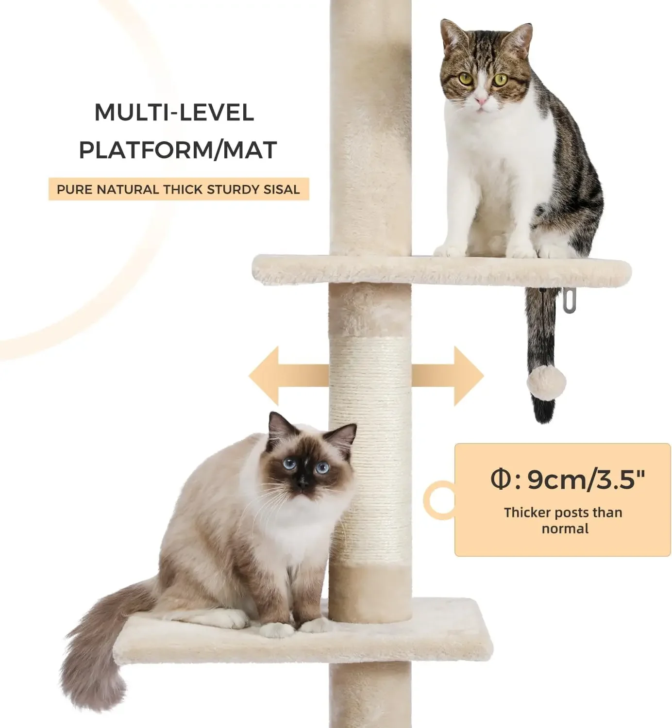 Cat Tower 5-Tier Floor to Ceiling Cat Tree Height(95-107 Inches) Adjustable, Tall, Climbing Tree Featuring