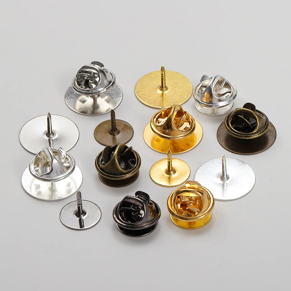 50pcs 10mm Badge Stud Base Pin Clip Holder Butterfly Squeeze Clasp