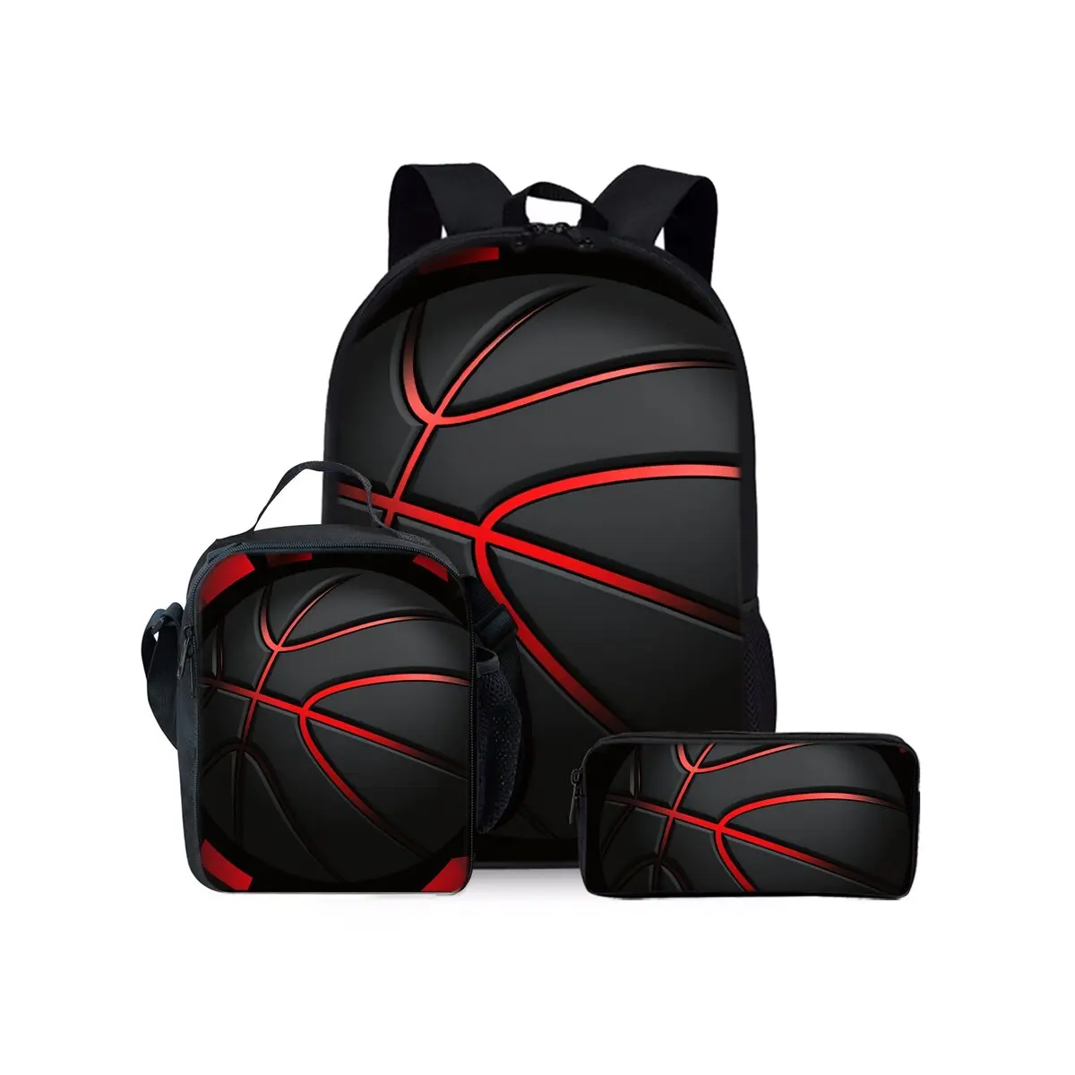Basketball Print Three Piece Backpacks Set for Boy and Girls Best Gifts 2D Flat Cartoon School Bag for Children