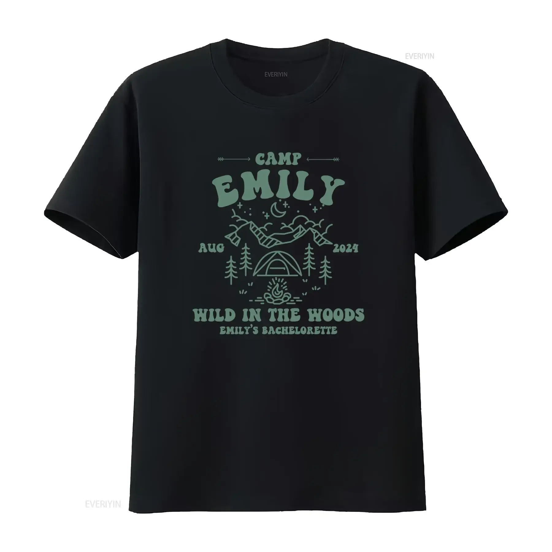 Camp Emily 2024 Wild In The Woods Bachelorette Camping Themed T Shirt Summer Adventure Bride Hiking Squad Favors Merch vintage