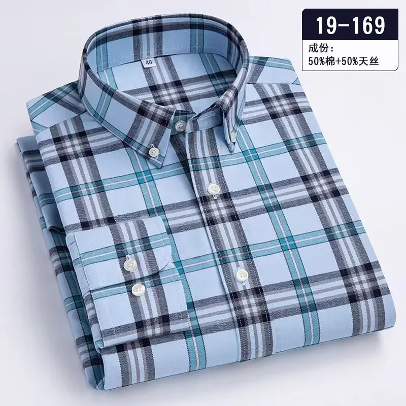 luxury hight quality long-sleeve shirts for men slim fit casual ModaL shirts comfortable plaid striped tops englandstyle clothes