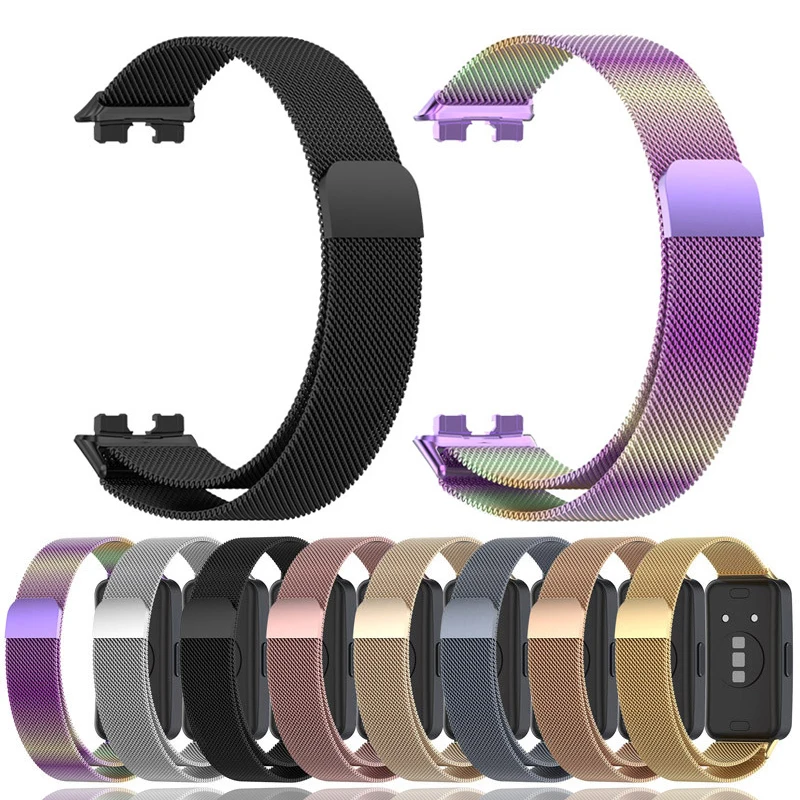 Metal Strap For Huawei Band 8 Milan Magnetic Samrt Wristband Stainless Steel Replacement Bracelet For Huawei Band 8 NFC Strap