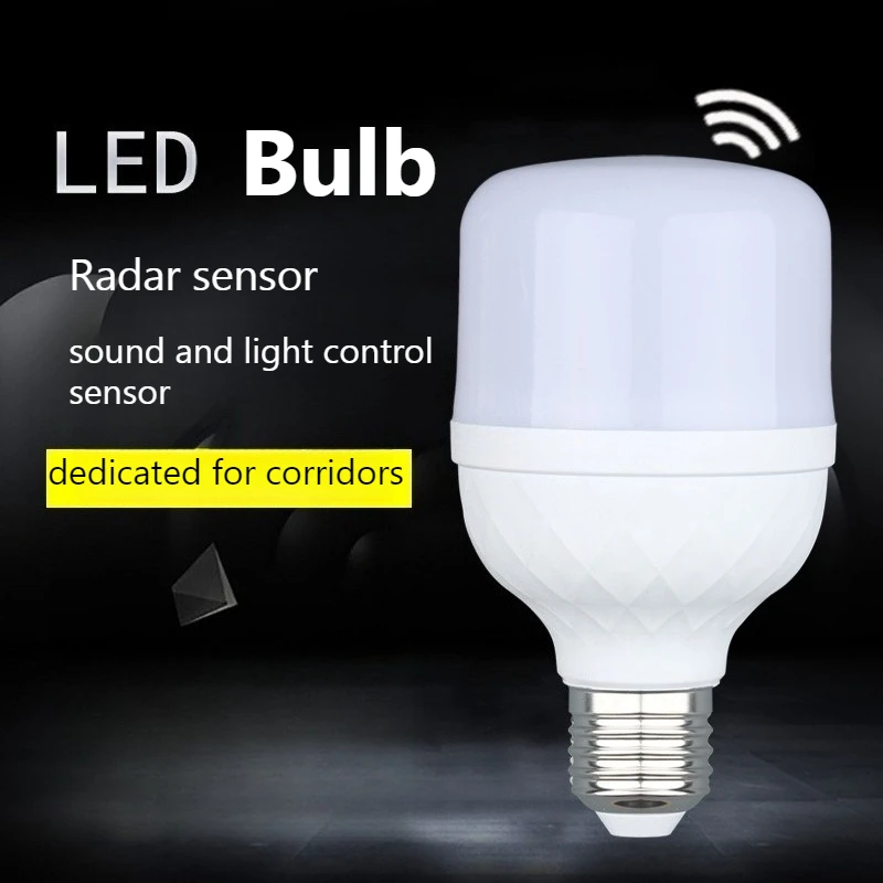 

Светодиодная лампа радарного датчика движения — автоматическое включение/выключение звука и света с цоколем E27 для освещения лестниц в коридоре (энергосбережение)