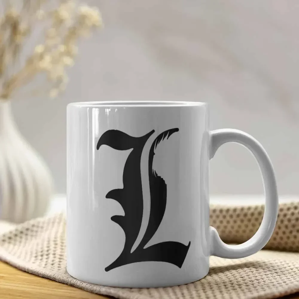 ‌1pc 11oz Ceramic Mug with Bold 'L' Art Symbol - Durable Coffee Cup for Office, Camping, Home - Christmas Gift for Art Lovers