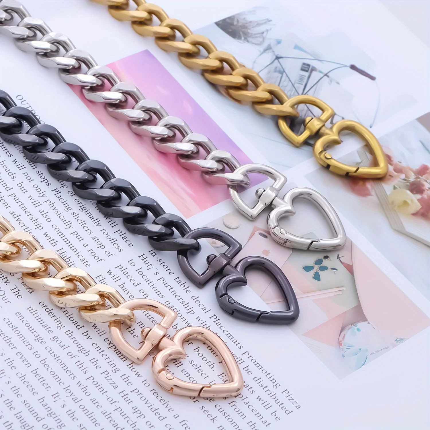 Metal Heart Shape Purse Extender Chain Strap Purse Chain for Accessory Charms, Lengthen Crossbody Shoulder Handbags Strap