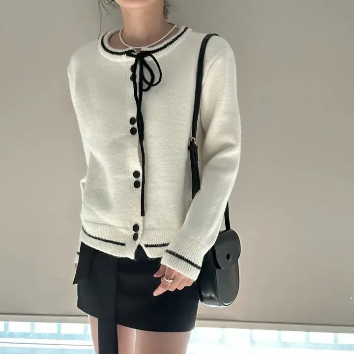 

Chic Color Blo Loose Knitted round Ne Single Button Thiened Open Cardigan Sweater Coat for Women Autumn Winter New Arrival