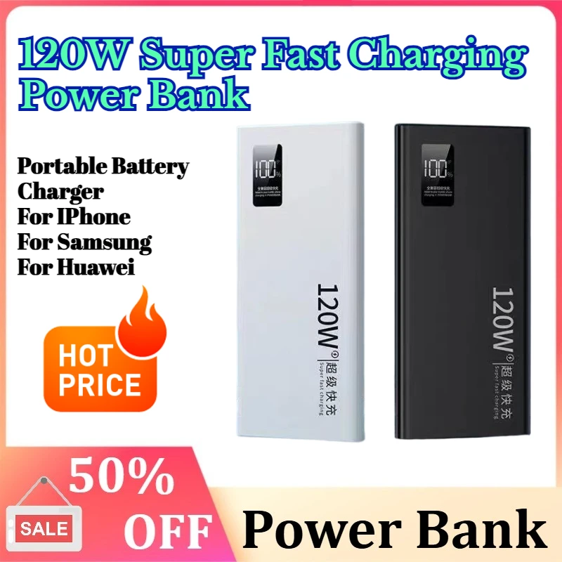 

120W Power Bank 10000mAh High Capacity Fast Charging Powerbank Portable Battery Charger for IPhone for Samsung for Huawei