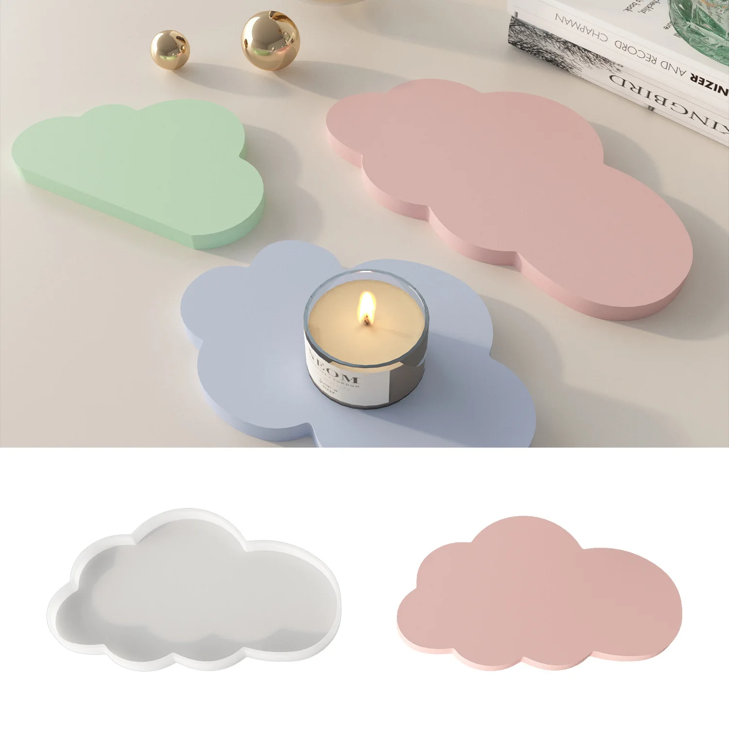 Cute Cloud Shape Storage Tray Silicone Molds Aromatherapy Candle Dish Plaster Mould Candle Tray Coaster Resin Mold Home Decor