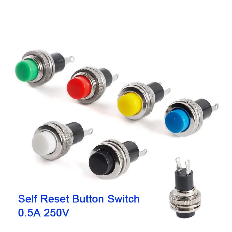 10pcs 10MM small push button switch 0.5A 250VAC DS-314 DS-316 lock-free self-reset point push switch Momentary OFF-(ON)