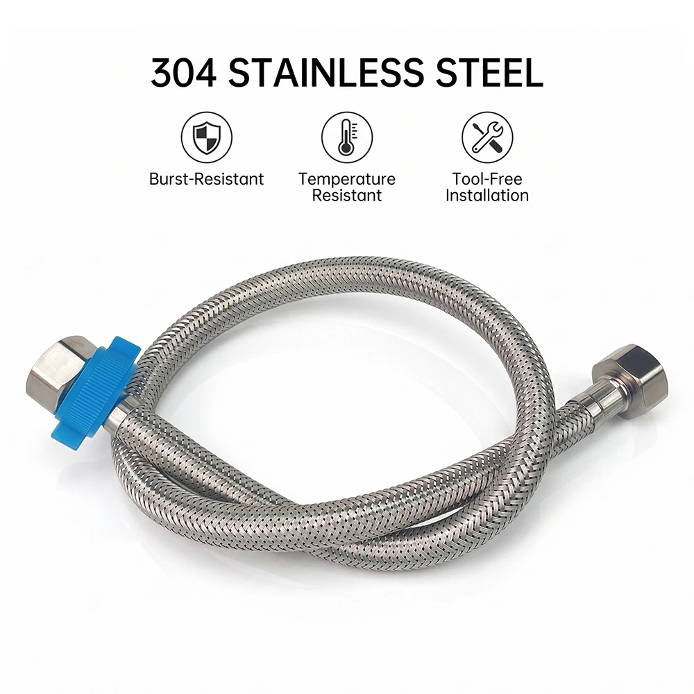 1/2 SS304 Braided Hose,Double End Flexible Pipe, Hot Cold Water, Leak Proof,Explosion-Proof,Easy Installation for Faucet Toilet
