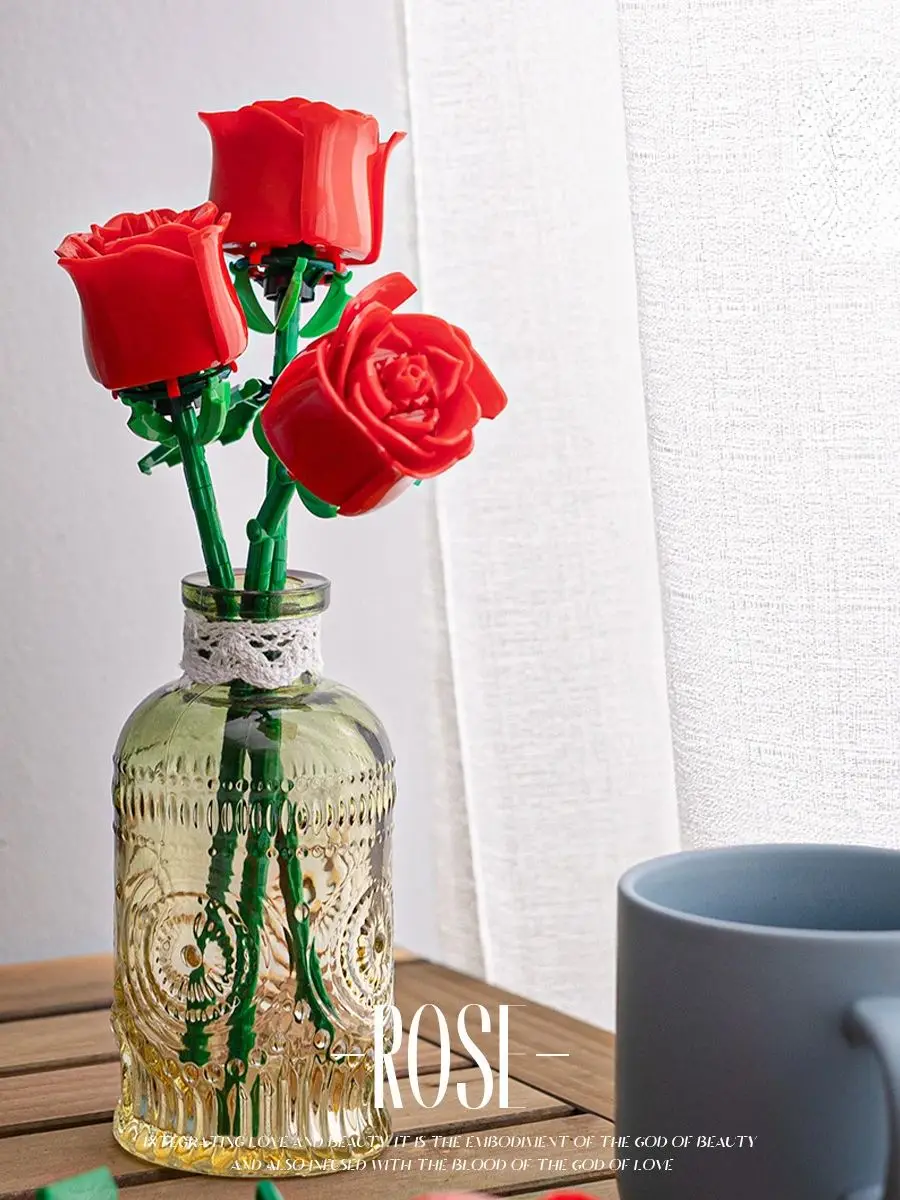 Romantisch Roos Bloemboeket Bouwsteen Eeuwig Model Assemblage Plastic Plant Baksteen Home Decor Moederdag Verjaardag R Cadeau - afbeelding 2