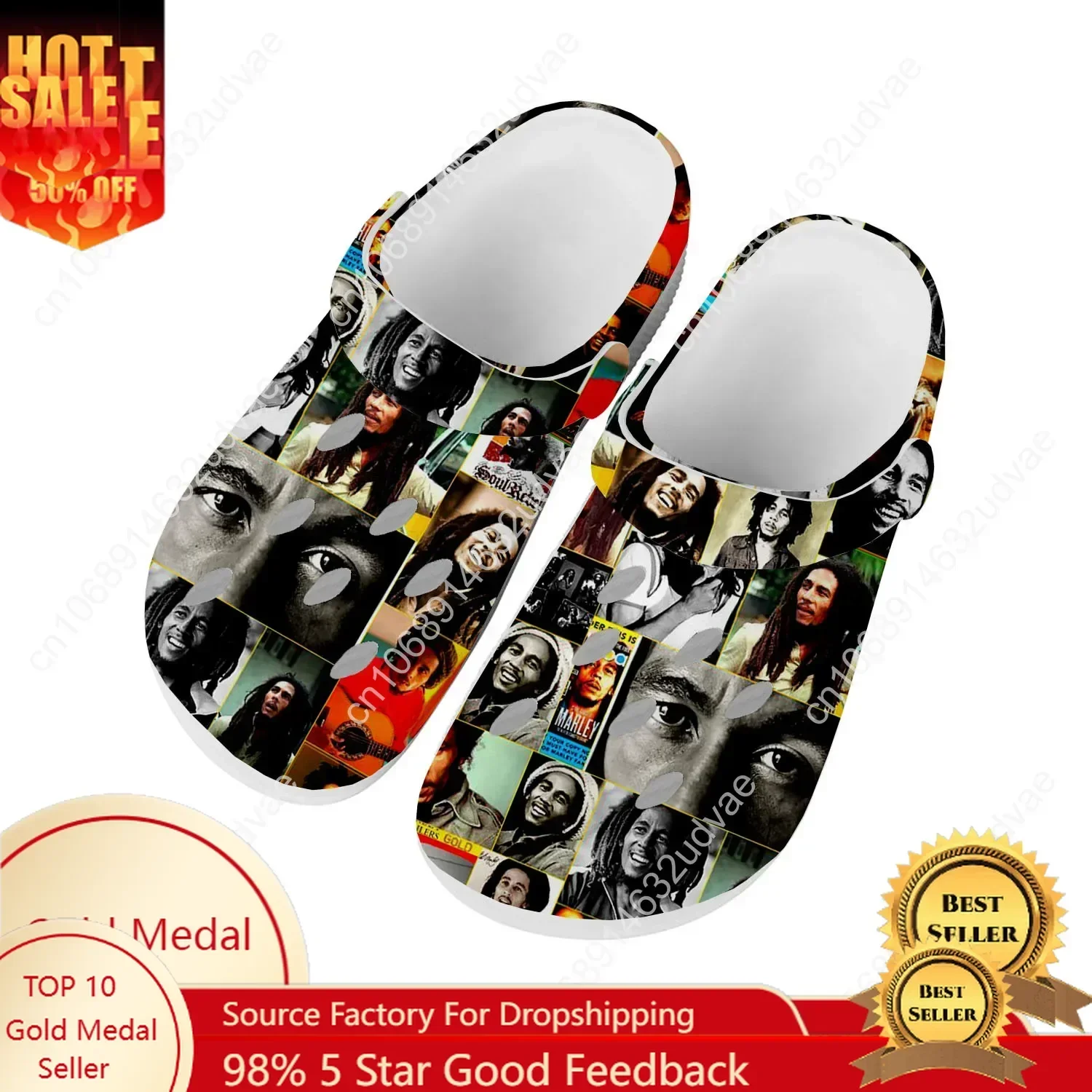 

Bob Marley Water Shoes Men Women Teenager Comfortable Fashion Home Garden Clogs Custom Sandals Beach Breathable Hole Slippers