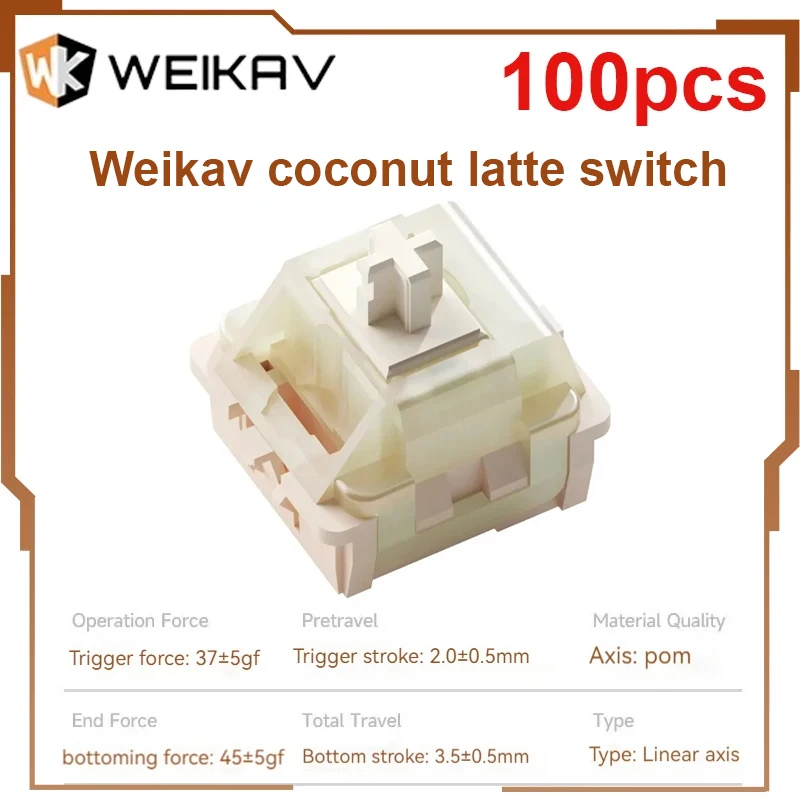 100pcs Weikav coconut latte Switch Mechanical Keyboard Switches Hifi Seiyuu Mahjong Sound 5pin Linear Axis Mx Switch Diy Custom