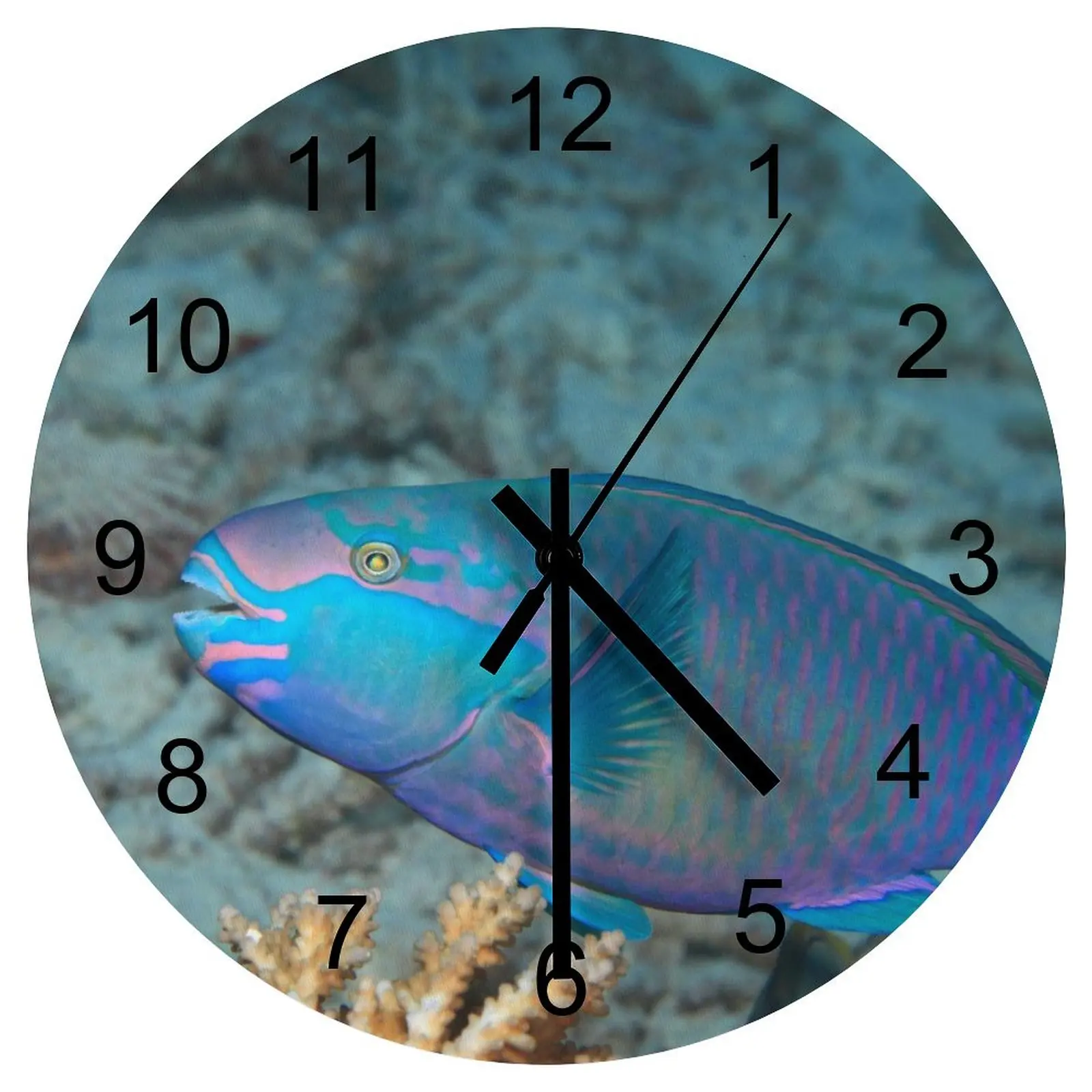 

Office Wall Clock Lively fish schools Clocks 12 inch Silent Wood Round Artistic Ultra Thin Modern