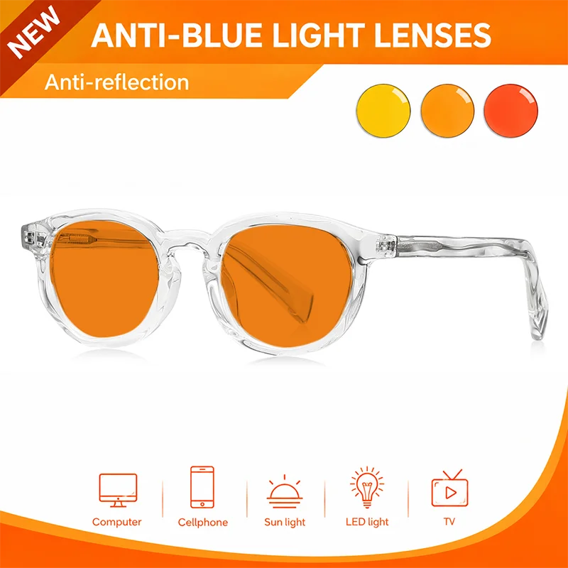 SKYWAY Unisex Round Spectacles Red Lens Promote Deep Sleep Orange Lens Block Harmful Blue Light For Long Time Gaming Work