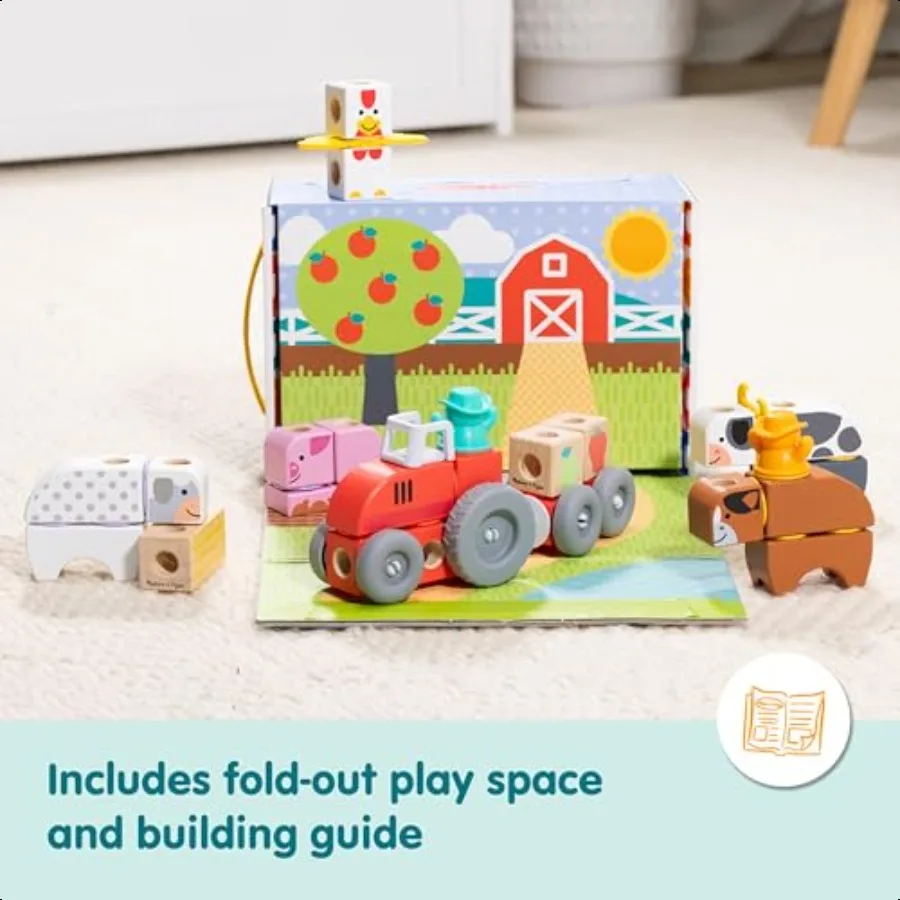 Melissa Doug Blockables Farm Snap and Play Mix and Match Anschließbare Holzbausteine Spielset Spielzeug für Vorschuljungen und