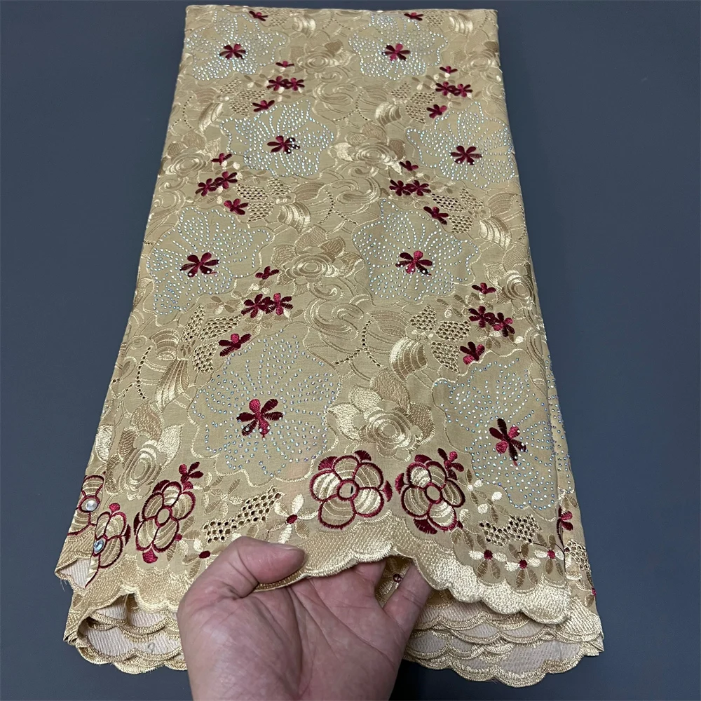 

2025 африканский нигерийский тюль, кружевная ткань для шитья платья, высокое качество, дамасский хлопок, чистая вышивка, свадебная вечеринка, 5 ярдов, ZJ073