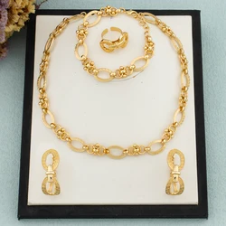 Simple Fashion Necklace Earrings for Women Lady 18K Gold Color Jewelry Set Italy Distorted Chain Bracelet Ring Christmas Gift