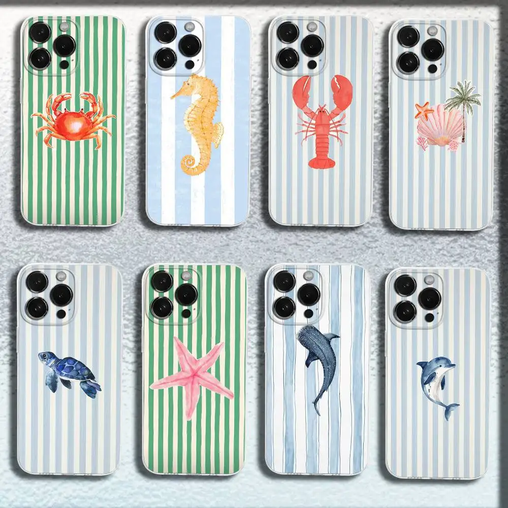 

striped sea animal Phone Case For iPhone 16,15,14,13,12,11 Plus,Pro,Max,XR,XS,Plus,E,SE4,Mini Transparent Cover