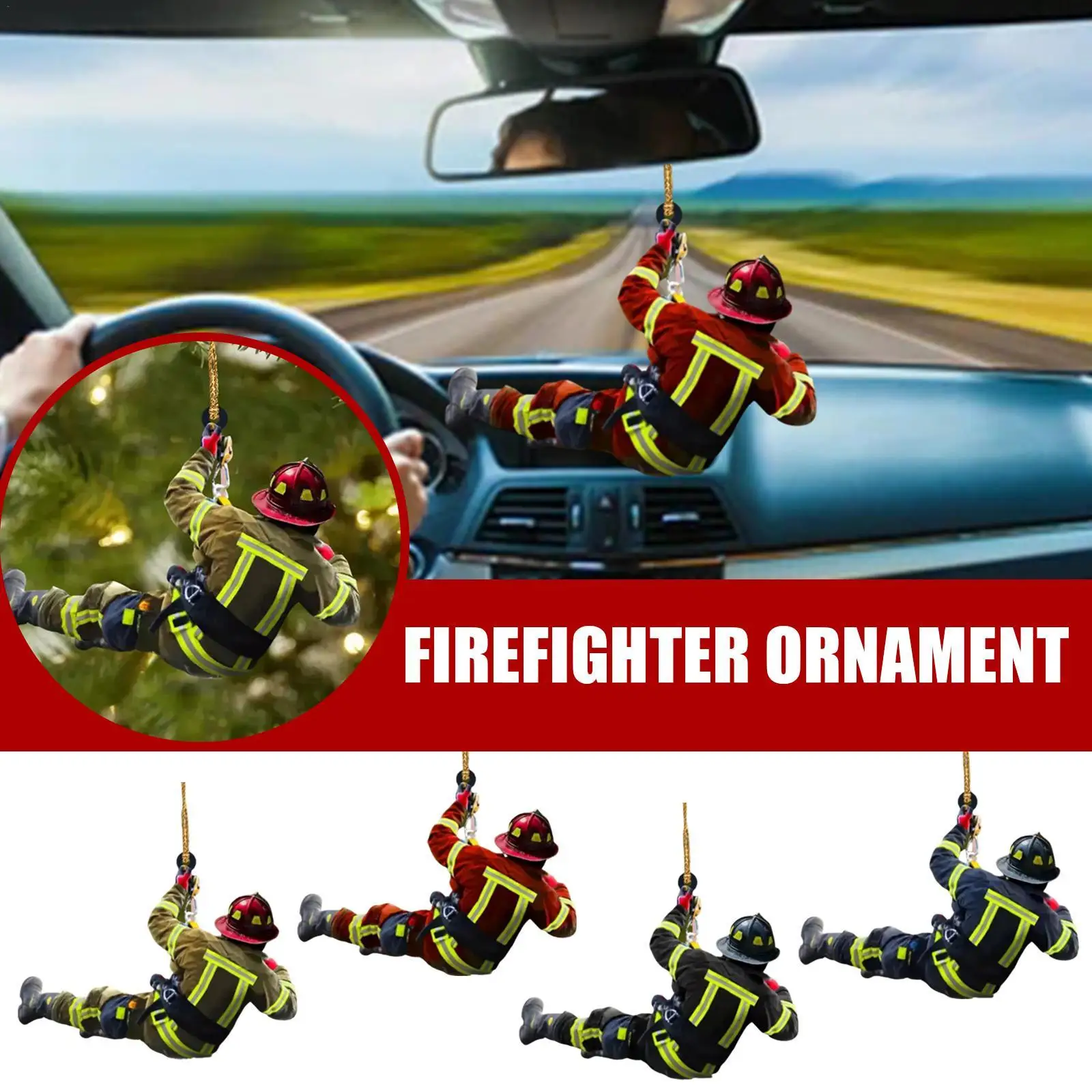 Personalized Firefighter Christmas Pendant Creative Wood Decoration And Keychain Fire Firefighter Peripheral Car Pendant