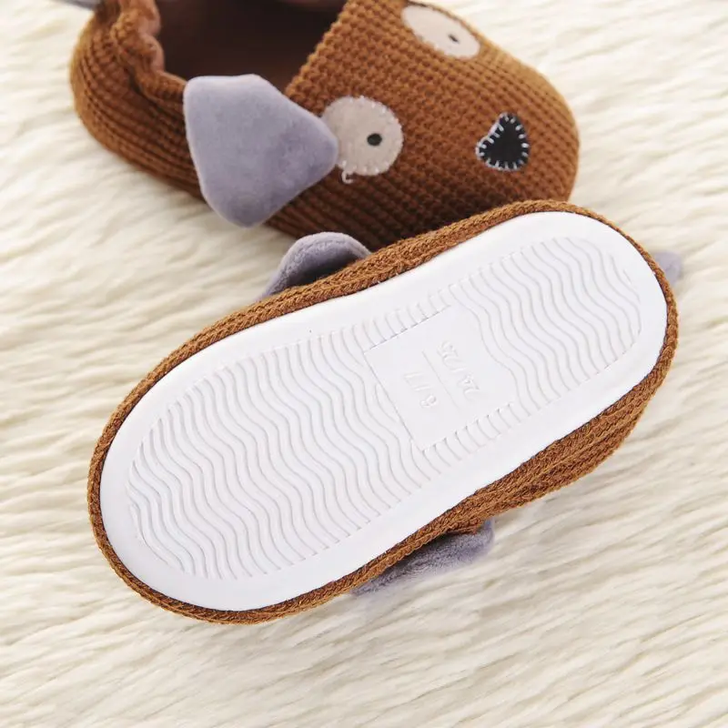 Toddler Boys Slippers for Kids Indoor Winter Cute Cartoon Dog Knitted Warm House Footwear Soft Rubber Sole Home Shoes Baby Items