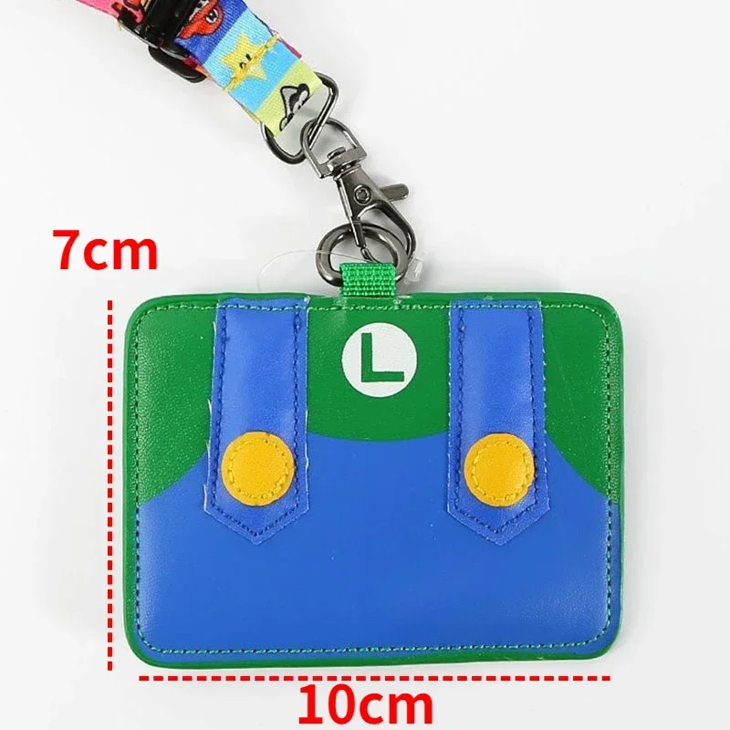 Super Marios Bros Card Holder PU Leather Lanyard Anime License Students Bus Campus Meal Credit ID Case Kids Creative Card Cover