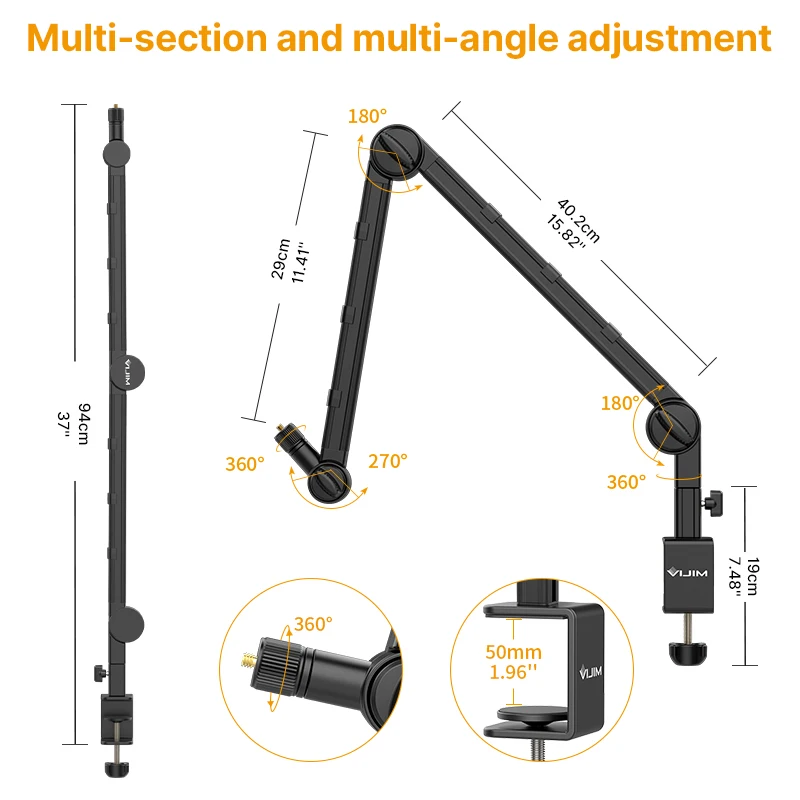 Imagem -04 - Vijim-c-clamp Mesa Flexível Light Stand Suporte para Microfone Live Boom Arm 48 Cabeça de Bola para Dslr Smartphone Ls25