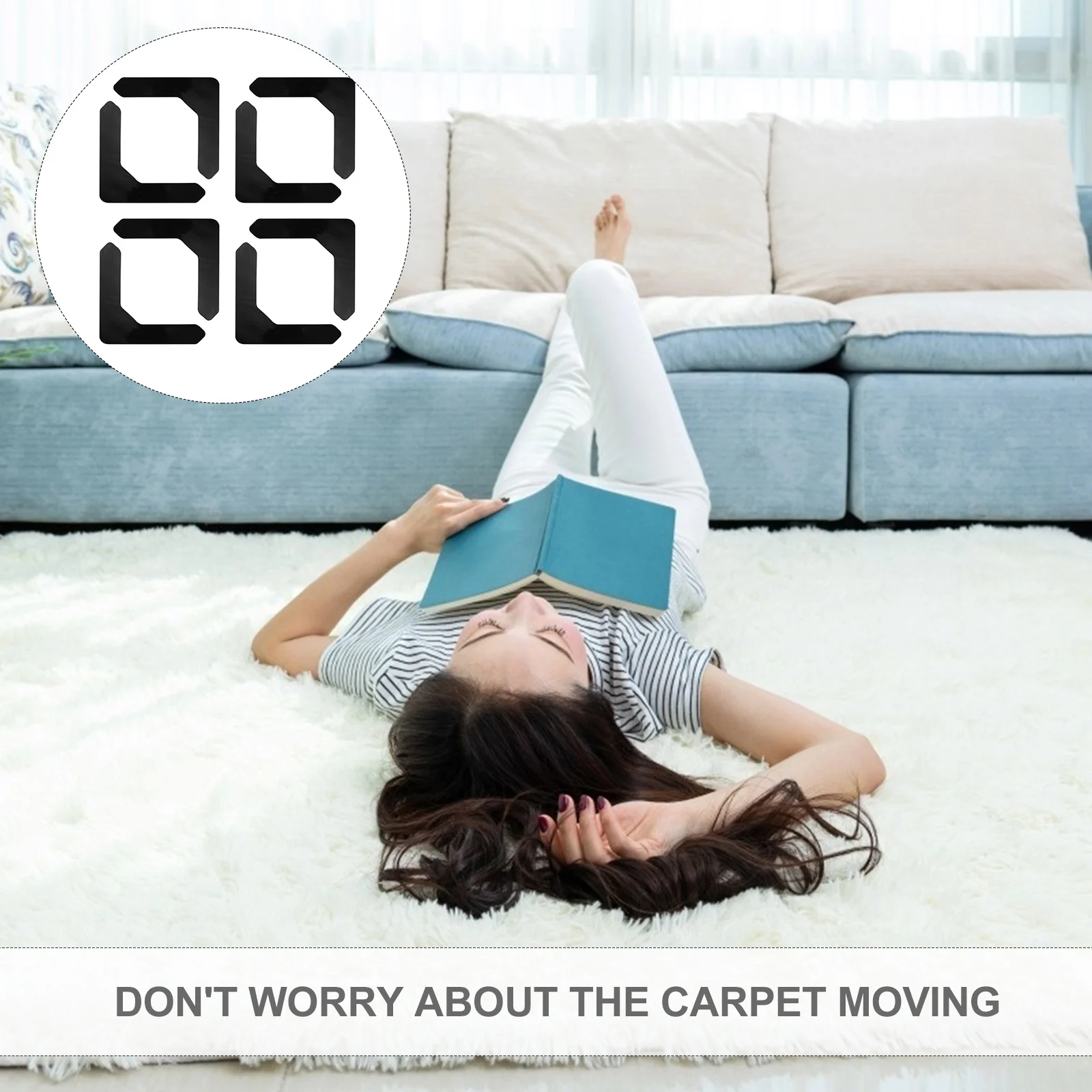 8 قطع من ملصقات السجاد السوداء غير القابلة للانزلاق، حصيرة أرضية مضادة للتجعيد، حواف آمنة، لا تترك أثرًا آمنًا للمكتب المنزلي