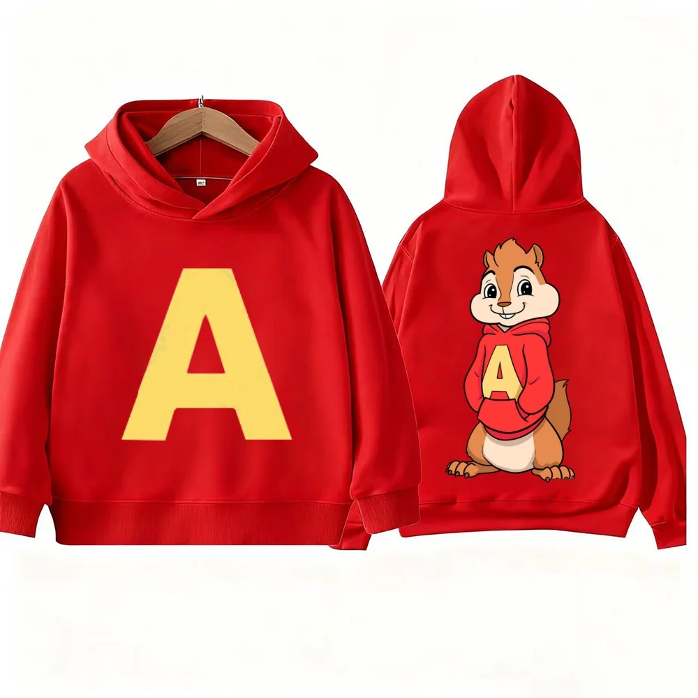 Autumn Cartoon Boy Girl Hoodies Alvin and The Chipmunks Green and Red Children's Hoodies Long Sleeve Hooded Sweatshirt Pullovers
