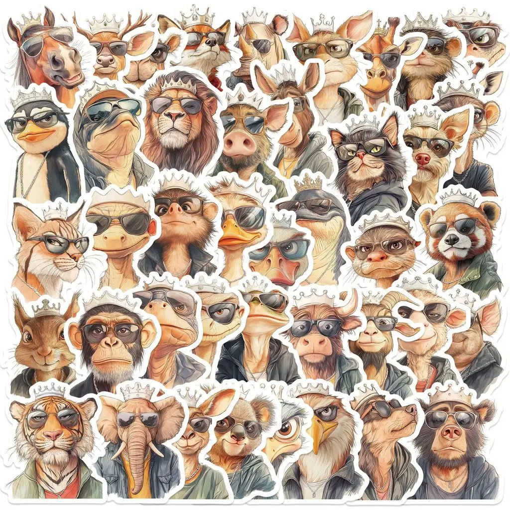 50Pcs Vintage Cool King Animal Vector Art Stickers - PVC Decals for DIY Skateboards Backpacks & Decor Giajar Sticker Store