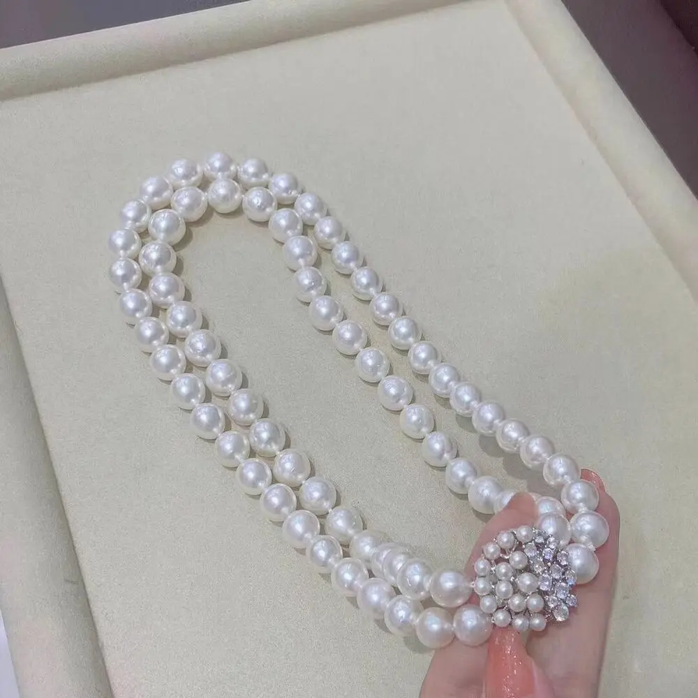 

gorgeous 9-10mm south sea round white pearl necklace 18"19" necklaces jewelry vintage chains choker necklace