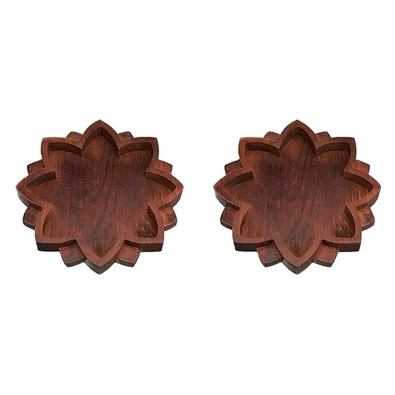 【24H SALE】2X Lotus Crystal Tray Wooden Lotus Shape Crystal Display Tray Retro Jewelry Essential Oil Crystal Storage Box